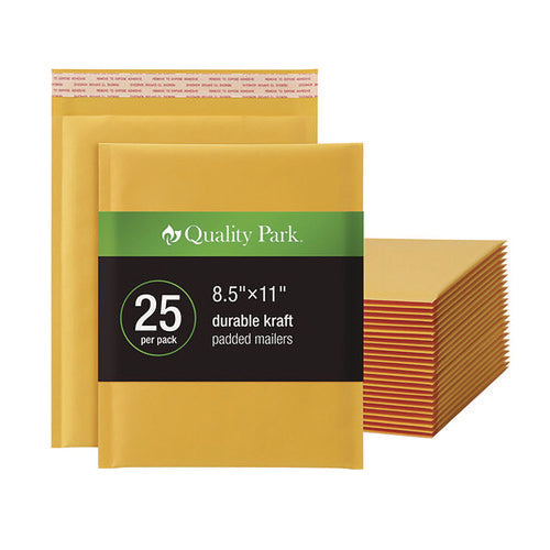 Image of Quality Park Kraft Bubble Mailers, Barrier Bubble Cushion, Redi-Seal Adhesive Closure, 8.25 x 11, Brown Kraft, 25/Pack