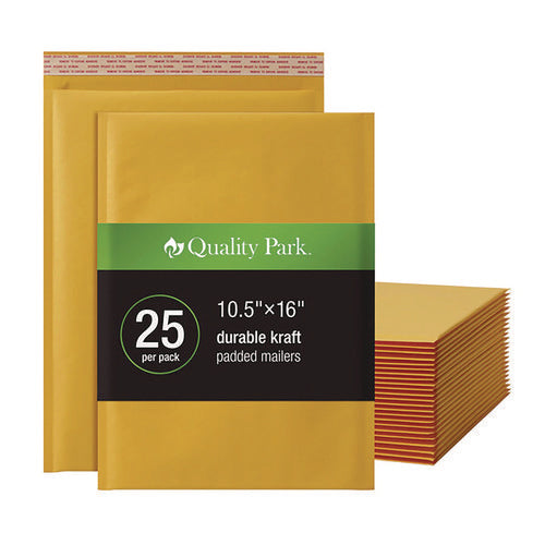 Image of Quality Park Kraft Bubble Mailers, Barrier Bubble Cushion, Redi-Seal Adhesive Closure, 10.5 x 15, Brown Kraft, 25/Pack