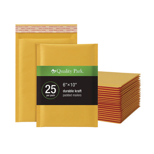 Image of Quality Park Kraft Bubble Mailers, #0, Barrier Bubble Cushion, Redi-Seal Adhesive Closure, 6 x 9, Brown Kraft, 25/Pack