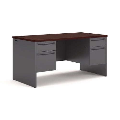 Image of HON® 38000 Series Double Pedestal Desk, 60" X 30" X 29.5", Mahogany/charcoal