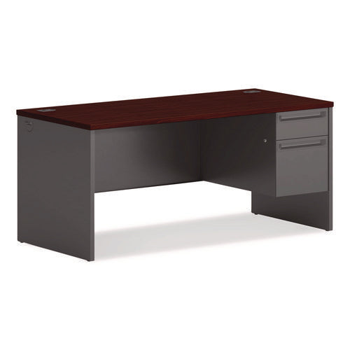 Image of HON® 38000 Series Right Pedestal Desk, 66" X 30" X 29.5", Mahogany/charcoal