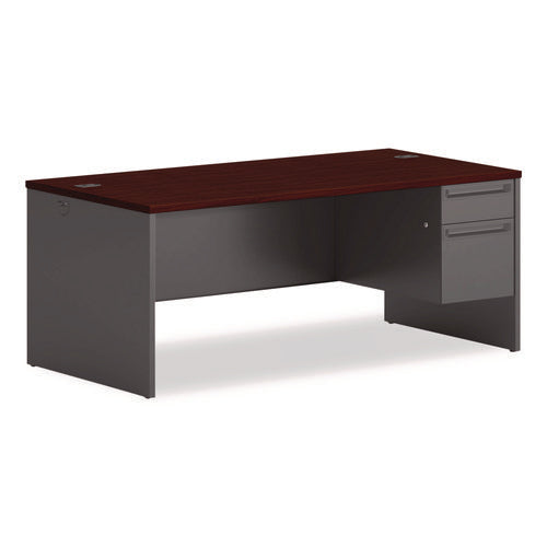 Image of HON® 38000 Series Right Pedestal Desk, 72" X 36" X 29.5", Mahogany/charcoal