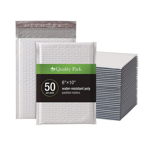 Image of Quality Park Poly Bubble Mailers, #0, Barrier Bubble Cushion, Redi-Seal Adhesive Closure, 6 x 9, White, 25/Pack