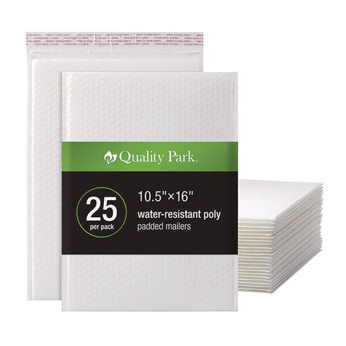 Image of Quality Park Poly Bubble Mailers, #5, Barrier Bubble Cushion, Redi-Seal Adhesive Closure, 10.5 x 15, White, 25/Pack