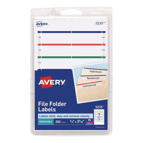 Image of Avery® Removable File Folder Labels With Sure Feed Technology, 0.66 X 3.44, White, 7/sheet, 36 Sheets/pack