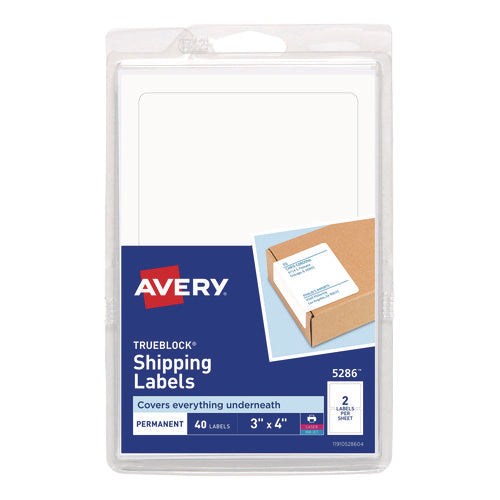 Image of Avery® Shipping Labels With Trueblock Technology, Inkjet/laser Printers, 4 X 3, White, 2/sheet, 20 Sheets/pack