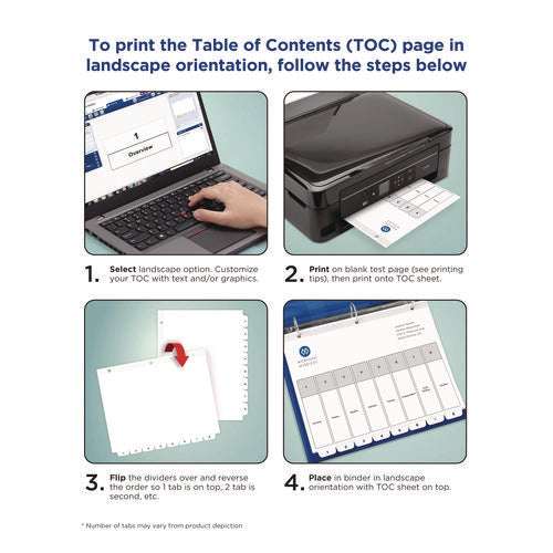 Image of Avery® customizable table of contents ready index black and white dividers, 10-tab, 1 to 10, 11 x 8.5, white, 6 sets