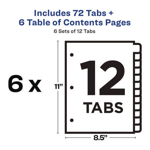 Image of Avery® Customizable Table of Contents Ready Index Black and White Dividers, 12-Tab, 1 to 12, 11 x 8.5, White, 6 Sets
