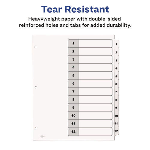 Image of Avery® Customizable Table of Contents Ready Index Black and White Dividers, 12-Tab, 1 to 12, 11 x 8.5, White, 6 Sets