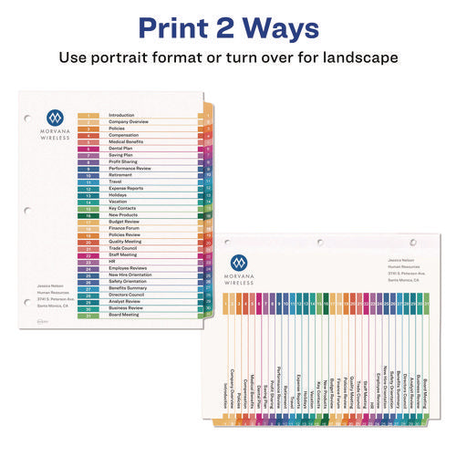 Image of Avery® customizable table of contents ready index multicolor dividers, 31-tab, 1 to 31, 11 x 8.5, white, 6 sets