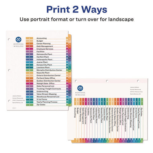 Image of Avery® customizable table of contents ready index multicolor dividers, 26-tab, a to z, 11 x 8.5, white, 6 sets