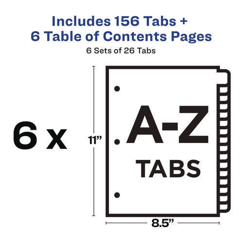Image of Avery® customizable table of contents ready index multicolor dividers, 26-tab, a to z, 11 x 8.5, white, 6 sets