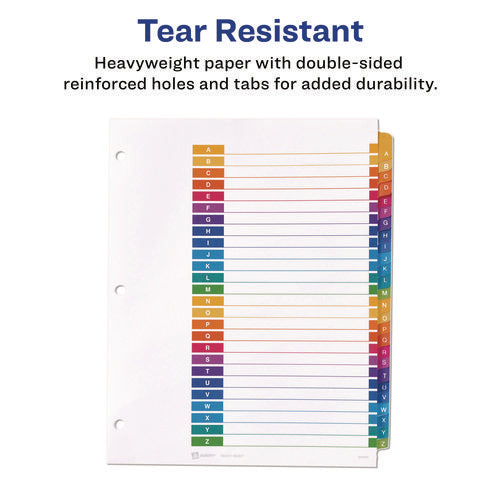 Image of Avery® customizable table of contents ready index multicolor dividers, 26-tab, a to z, 11 x 8.5, white, 6 sets