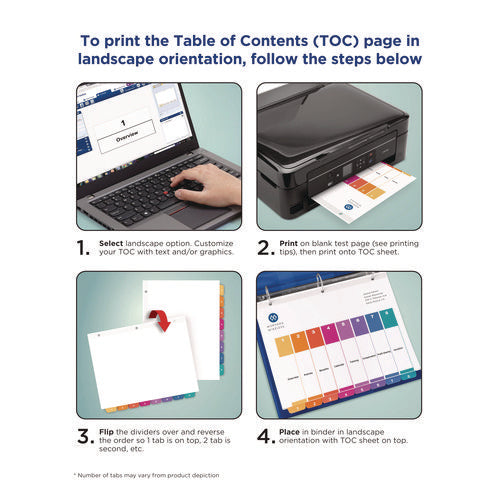 Image of Avery® customizable table of contents ready index multicolor dividers, 26-tab, a to z, 11 x 8.5, white, 6 sets