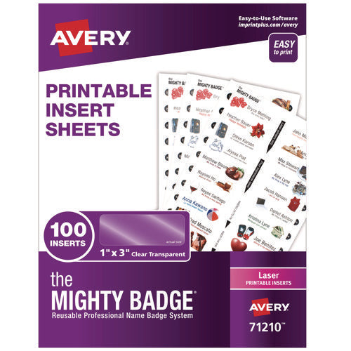 Image of Avery® The Mighty Badge Name Badge Inserts, 1 X 3, Clear, Laser, 20/sheet, 5 Sheets/pack