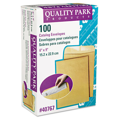 Image of Quality Park Catalog Envelope, 28 lb Bond Weight Kraft, #1, Square Flap, Gummed Closure, 6 x 9, Brown Kraft, 100/Box