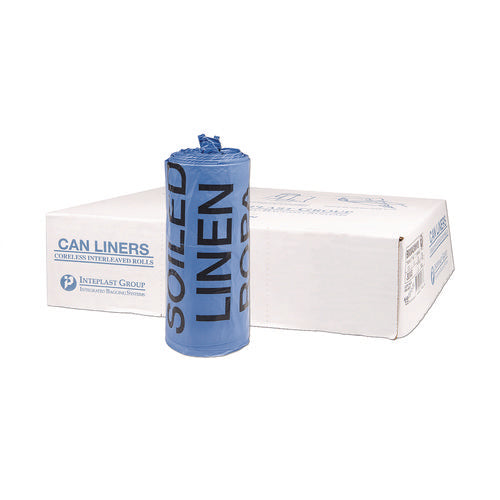 Image of Inteplast Group Institutional Low-Density Can Liners, Soiled Linen, 30 gal, 1 mil, 30" x 43", Blue, 200/Carton