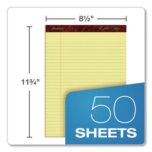 Image of Ampad® Gold Fibre Writing Pads, Wide/legal Rule, 50 Canary-Yellow 8.5 X 11.75 Sheets, 4/pack