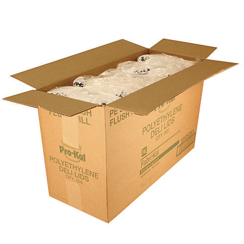 Image of Fabri-Kal® Pro Kal Polyethylene Flush Fill Round Deli Lids, 4.6" Diameter, Clear, Plastic, 500/Carton