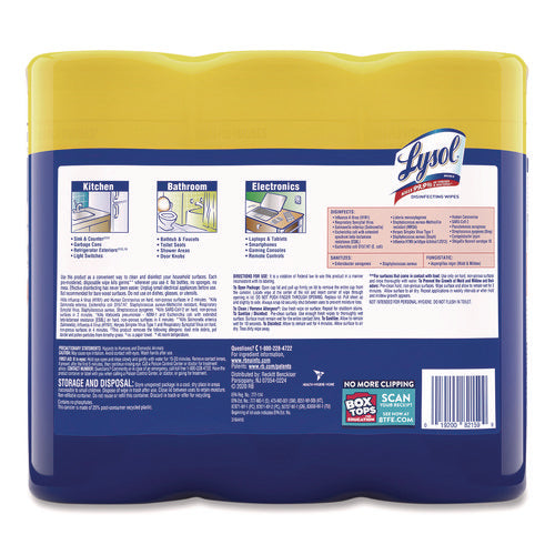 Image of LYSOL® Brand Disinfecting Wipes, 1-Ply, 7 x 7.25, Lemon and Lime Blossom, White, 35 Wipes/Canister, 3 Canisters/Pack, 4 Packs/Carton