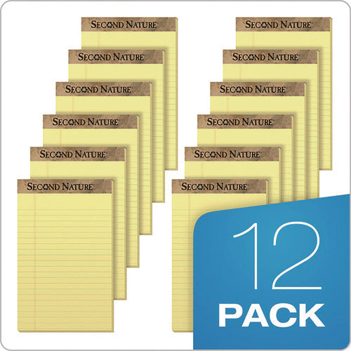 Image of TOPS Second Nature Recycled Ruled Pads, Narrow Rule, 50 Canary-Yellow 5 X 8 Sheets, Dozen