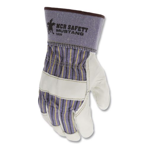 Image of MCR Safety Mustang Leather Palm Gloves, Blue/cream, Large, 12 Pairs