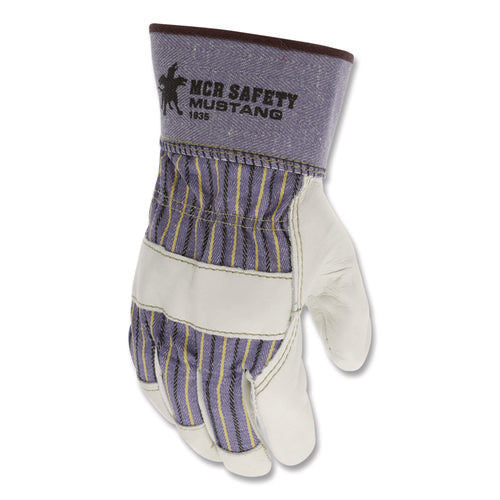 Image of MCR Safety Mustang Leather Palm Gloves, Blue/cream, X-Large, Dozen