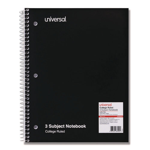 Image of Universal® Wirebound Notebook, 3-Subject, Medium/College Rule, Black Cover, (120) 11 x 8.5 Sheets