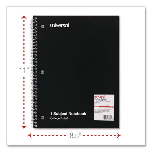 Image of Universal® Wirebound Notebook, 1-Subject, Medium/College Rule, Black Cover, (100) 11 x 8.5 Sheets