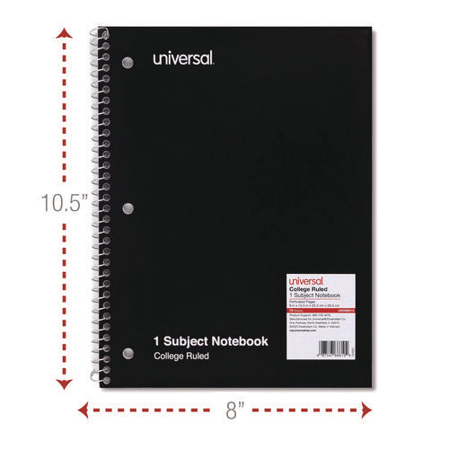 Image of Universal® Wirebound Notebook, 1-Subject, Medium/College Rule, Black Cover, (70) 10.5 x 8 Sheets