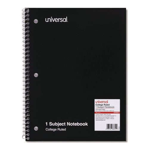 Image of Universal® Wirebound Notebook, 1-Subject, Medium/College Rule, Black Cover, (70) 10.5 x 8 Sheets