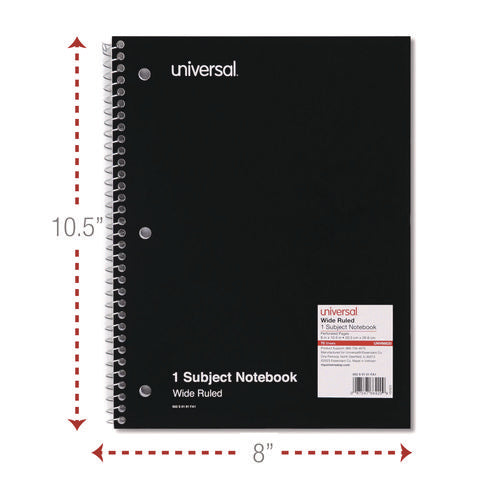 Image of Universal® Wirebound Notebook, 1-Subject, Wide/Legal Rule, Black Cover, (70) 10.5 x 8 Sheets