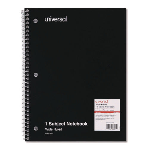 Image of Universal® Wirebound Notebook, 1-Subject, Wide/Legal Rule, Black Cover, (70) 10.5 x 8 Sheets