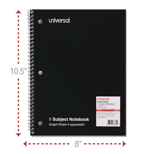 Image of Universal® Wirebound Notebook, 1-Subject, Quadrille Rule (4 sq/in), Black Cover, (70) 10.5 x 8 Sheets