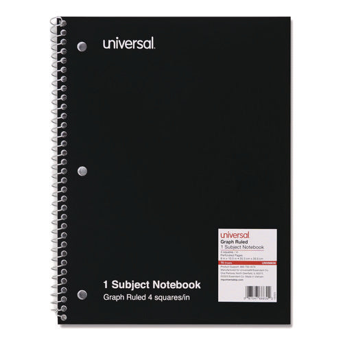 Image of Universal® Wirebound Notebook, 1-Subject, Quadrille Rule (4 sq/in), Black Cover, (70) 10.5 x 8 Sheets