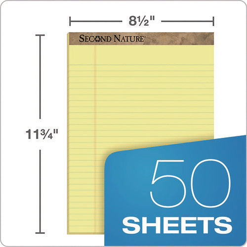 Image of TOPS Second Nature Recycled Ruled Pads, Wide/legal Rule, 50 Canary-Yellow 8.5 X 11.75 Sheets, Dozen