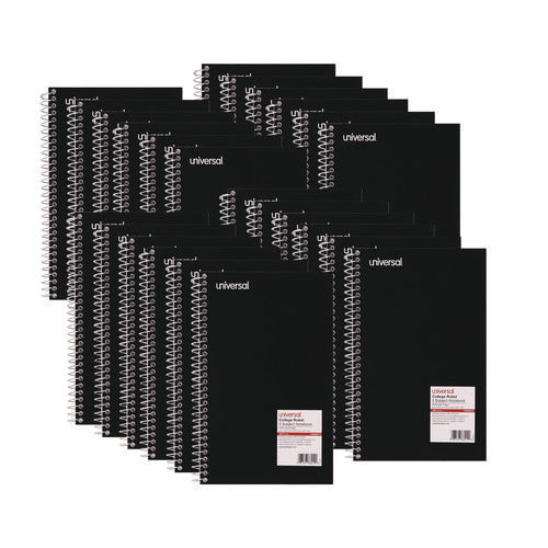 Image of Universal® Wirebound Notebook, 3-Subject, Medium/College Rule, Black Cover, (120) 9.5 x 6 Sheets