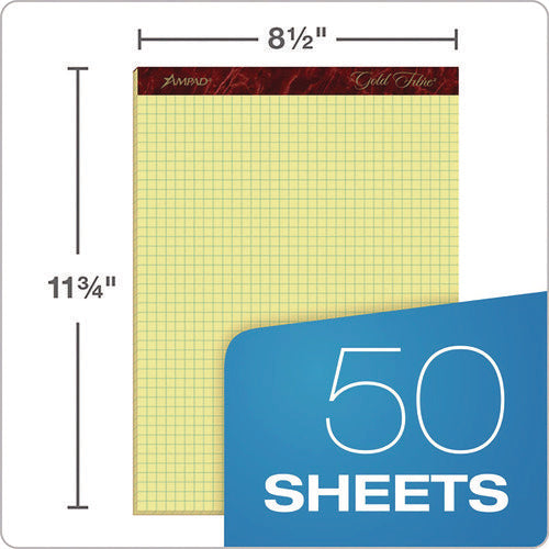 Image of Ampad® Gold Fibre Canary Quadrille Pads, Stapled With Perforated Sheets, Quadrille Rule (4 Sq/in), 50 Canary 8.5 X 11.75 Sheets