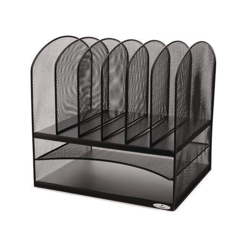 Image of Safco® Onyx Mesh Desk Organizer With Two Horizontal And Six Upright Sections, Letter Size Files, 13.25" X 11.5" X 13", Black