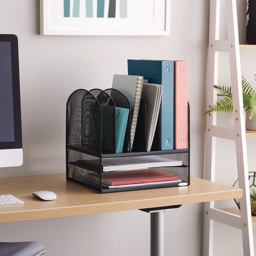 Image of Safco® Onyx Mesh Desk Organizer With Two Horizontal And Six Upright Sections, Letter Size Files, 13.25" X 11.5" X 13", Black
