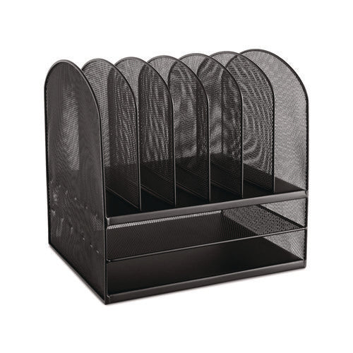 Image of Safco® Onyx Mesh Desk Organizer With Two Horizontal And Six Upright Sections, Letter Size Files, 13.25" X 11.5" X 13", Black