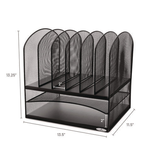 Image of Safco® Onyx Mesh Desk Organizer With Two Horizontal And Six Upright Sections, Letter Size Files, 13.25" X 11.5" X 13", Black