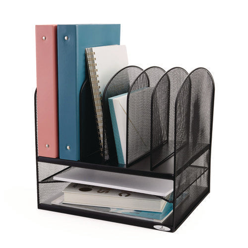 Image of Safco® Onyx Mesh Desk Organizer With Two Horizontal And Six Upright Sections, Letter Size Files, 13.25" X 11.5" X 13", Black