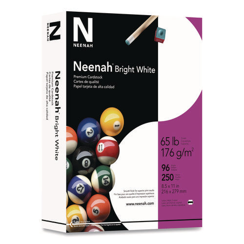 Image of Neenah® Bright White Bright White Card Stock, 96 Bright, 65 lb Cover Weight, 8.5 x 11, 250/Pack
