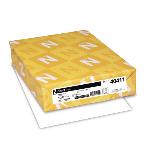 Image of Neenah Paper Exact Index Card Stock, 94 Bright, 110 lb Index Weight, 8.5 x 11, White, 250/Pack