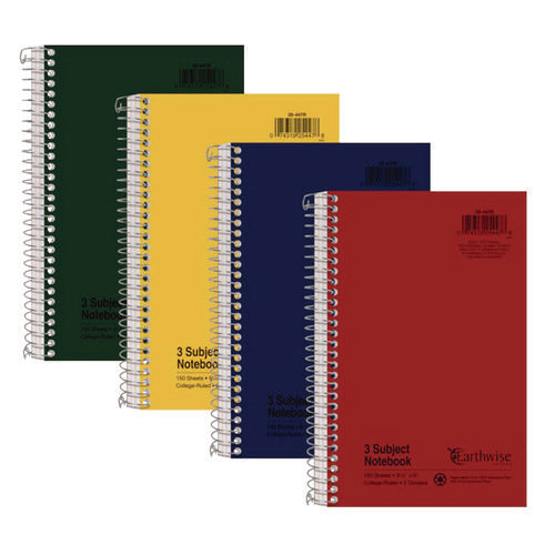 Image of Oxford Earthwise by Oxford Recycled Small Notebooks, 3-Subject, Medium/College Rule, Randomly Assorted Covers, (150) 9.5 x 6 Sheets