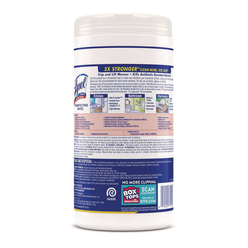 Image of LYSOL® Brand Disinfecting Wipes, 1-Ply, 7 x 7.25, Lemon and Lime Blossom, White, 80 Wipes/Canister, 6 Canisters/Carton