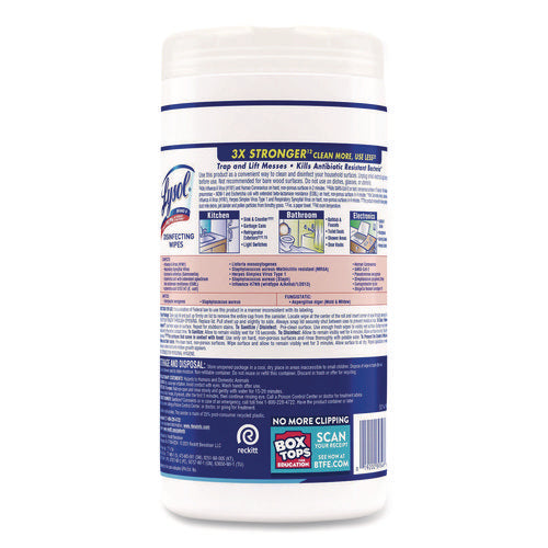 Image of LYSOL® Brand Disinfecting Wipes, 1-Ply, 7 x 7.25, Crisp Linen, White, 80 Wipes/Canister
