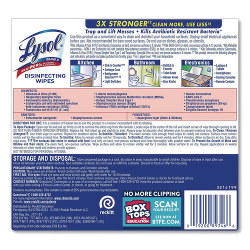 Image of LYSOL® Brand Disinfecting Wipes, 1-Ply, 7 x 7.25, Crisp Linen, White, 80 Wipes/Canister
