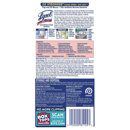 Image of LYSOL® Brand Disinfecting Wipes, 1-Ply, 7 x 7.25, Lemon and Lime Blossom, White, 35 Wipes/Canister